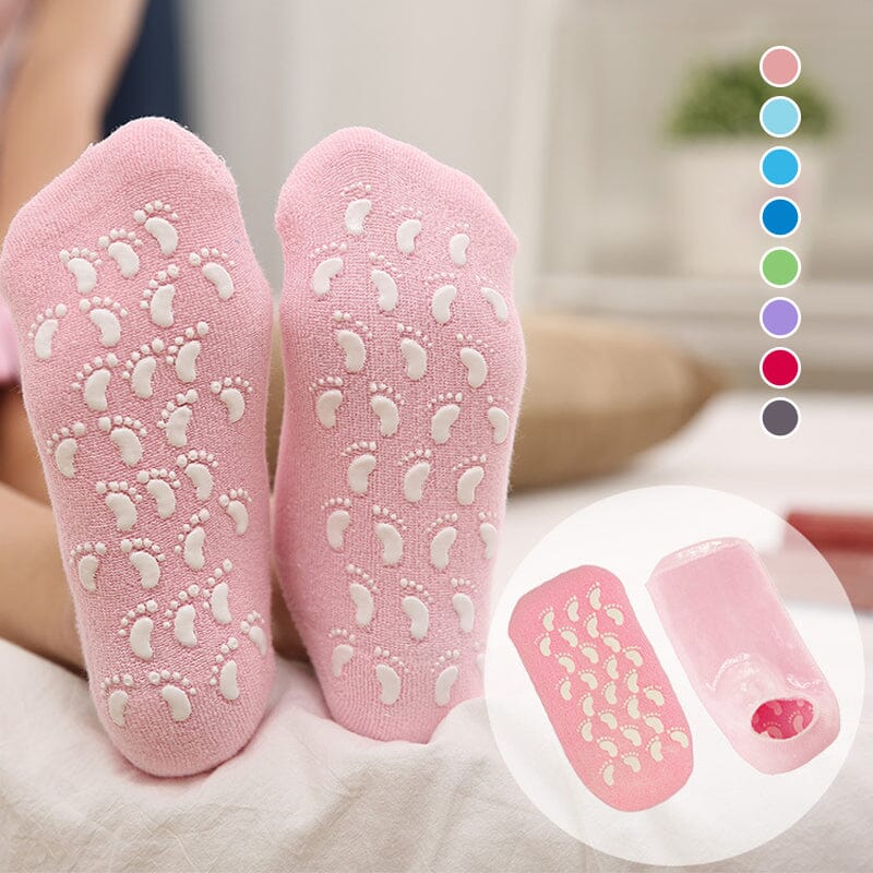 Pair of unisex gel-lined moisturizing socks for soft, hydrated feet, ideal for dry skin relief.