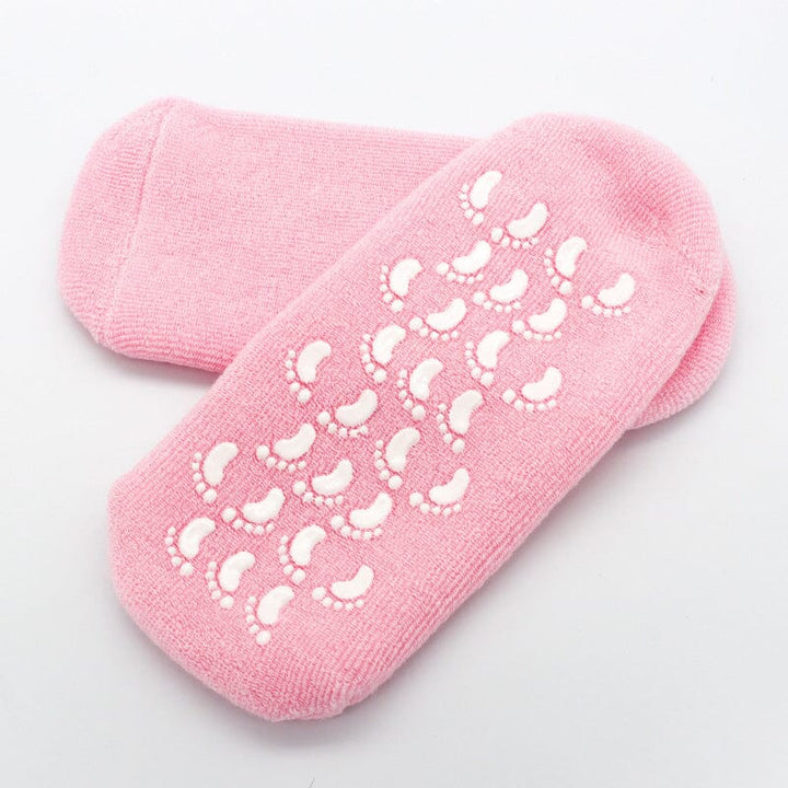 Open pair of gel socks, revealing the innovative gel lining for effective skin softening and foot care.