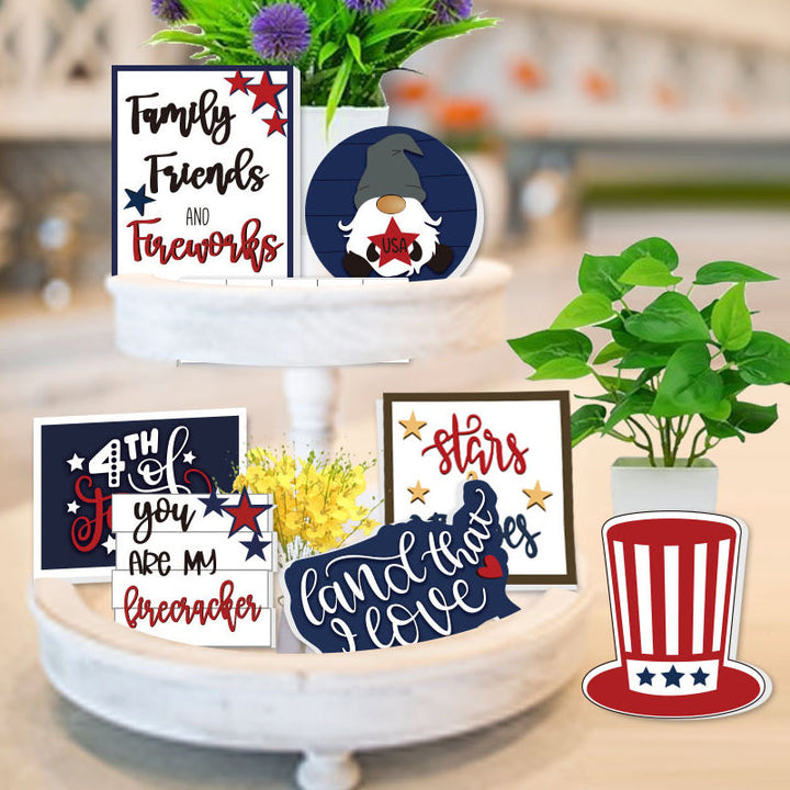 Gift-ready patriotic Americana tiered tray decor set, ideal for national holidays.
