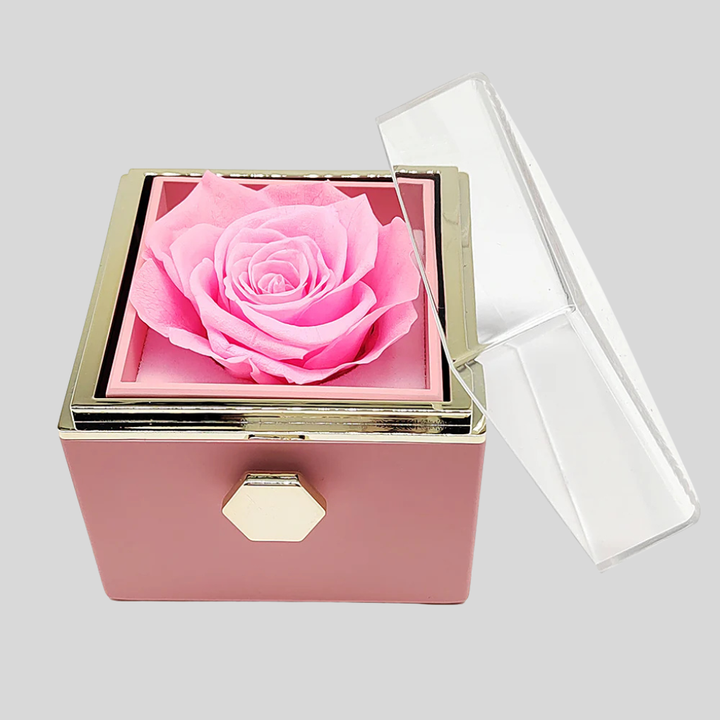 Romantic preserved rose and personalized gold heart necklace. A unique anniversary or special occasion gift for her.