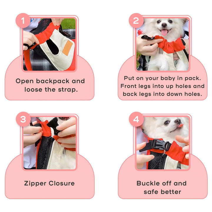 Breathable pet backpack for small dogs, cats, 15 lbs max; side pockets, well-ventilated for walks
