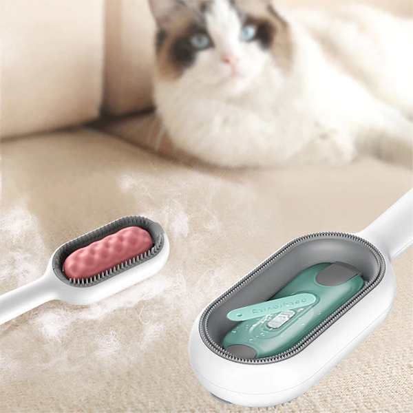Ergonomic pet grooming tool with a built-in water tank, ideal for removing loose dog or cat hair.