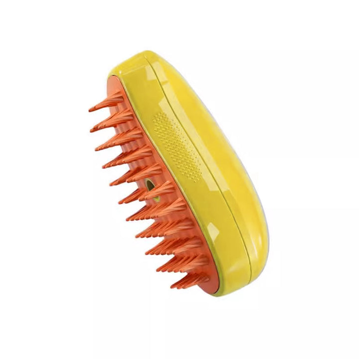 Pet Steam Grooming Brush in use, gently removing loose fur from a dog's coat