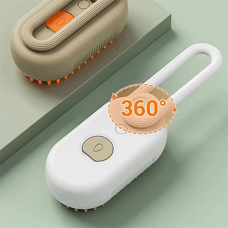 Pet owner demonstrating how to refill water in the Pet Steam Grooming Brush for continuous steam
