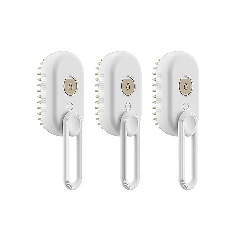 Pet Steam Grooming Brush effectively removing loose undercoat from a medium-haired dog