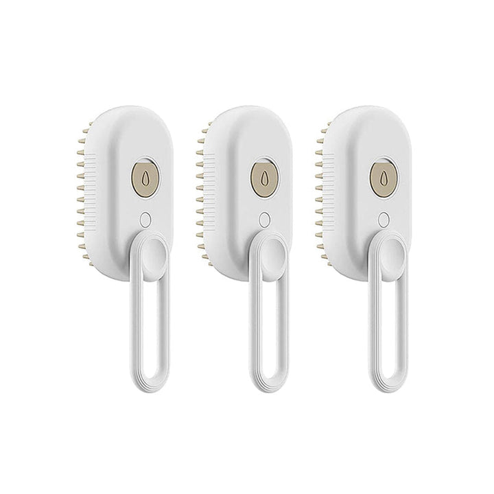 Pet Steam Grooming Brush effectively removing loose undercoat from a medium-haired dog