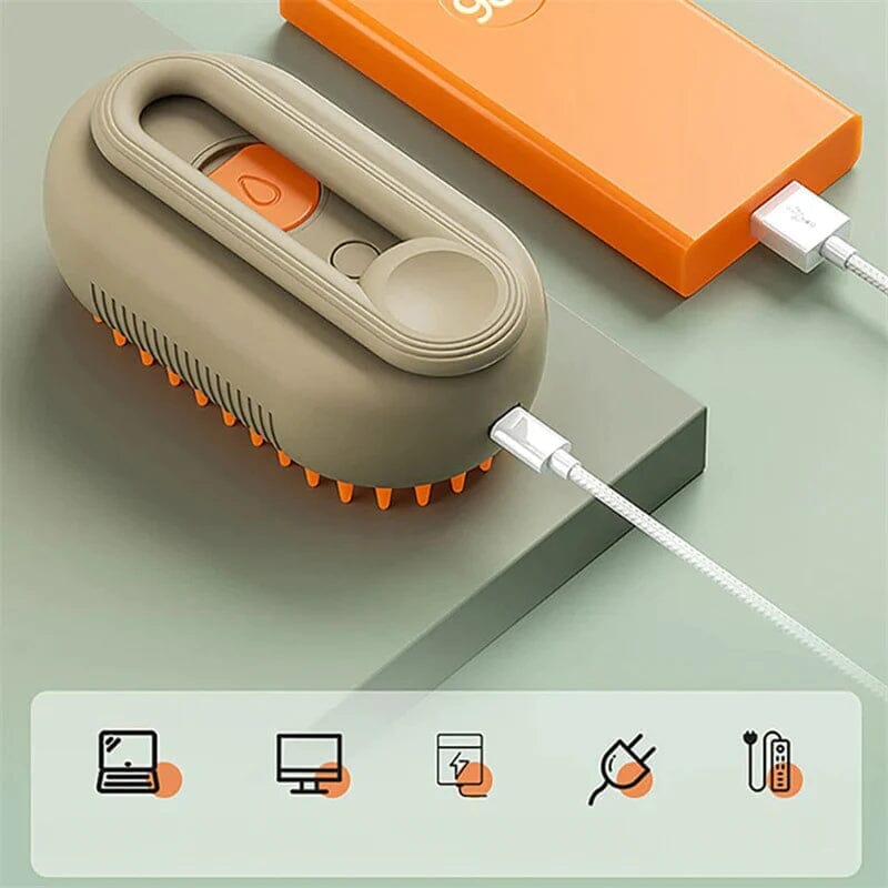 Close-up of Pet Steam Grooming Brush bristles, showing steam release for effective pet care