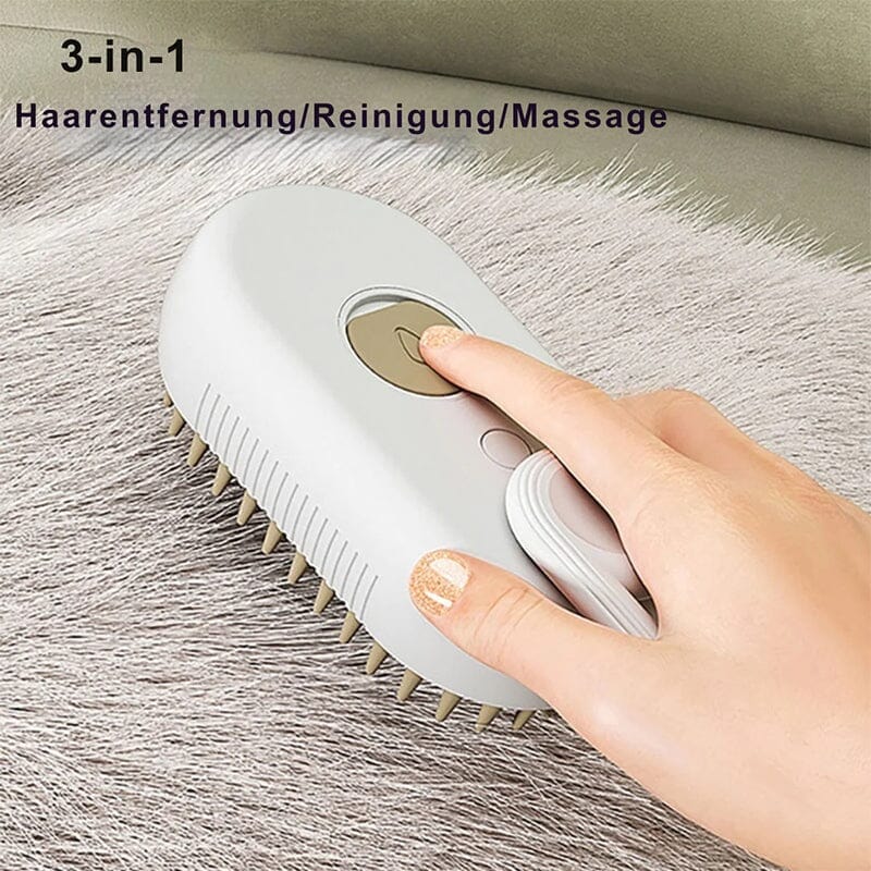Multiple angles of the Pet Steam Grooming Brush, showcasing its compact and durable design