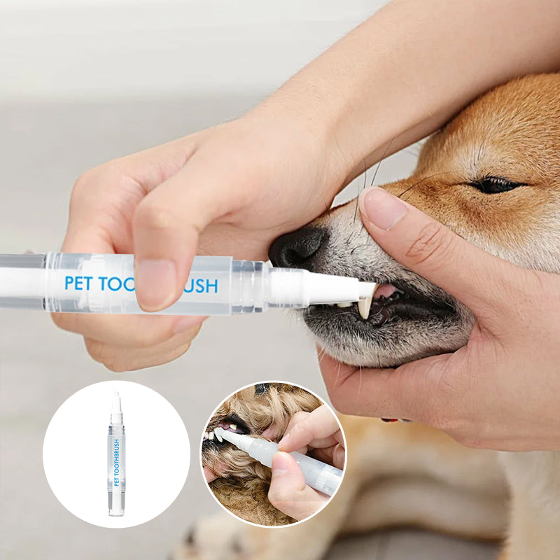 Pet toothbrush pen for fresh breath & oral health, featuring a soft brush head and easy-grip handle.