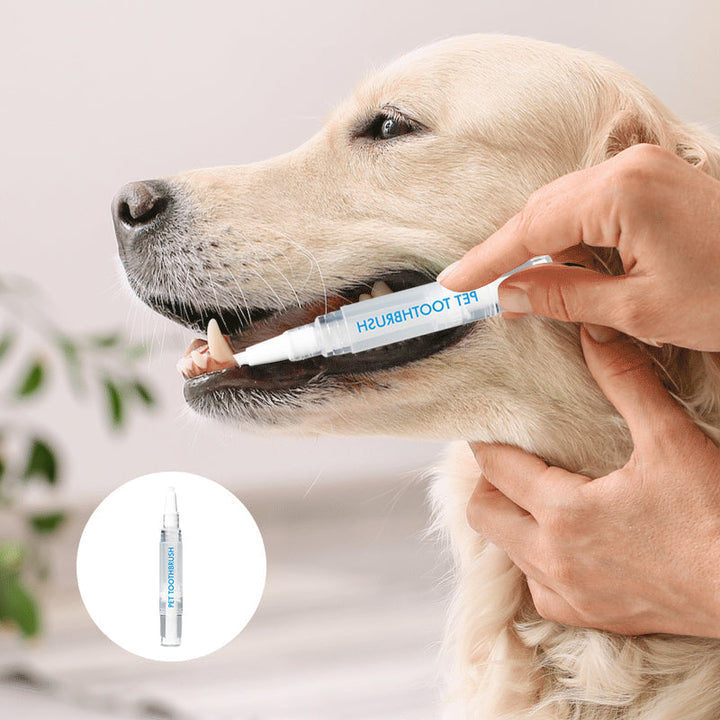Close-up of pet toothbrush pen, highlighting the gentle bristles for effective dog & cat dental cleaning.