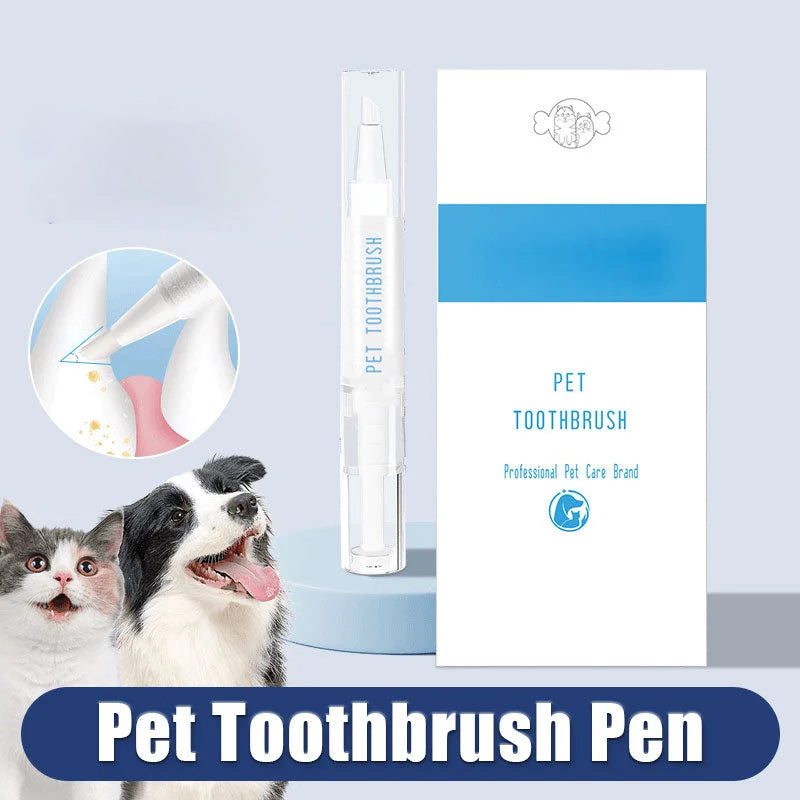 Two pet toothbrush pens, one blue and one pink, showcasing color options for pet dental care.