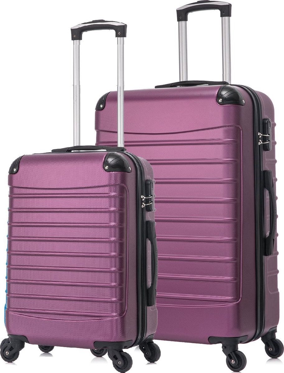 Durable pink hard shell suitcase set, a 2-piece travel luggage solution with smooth spinner wheels for airports.