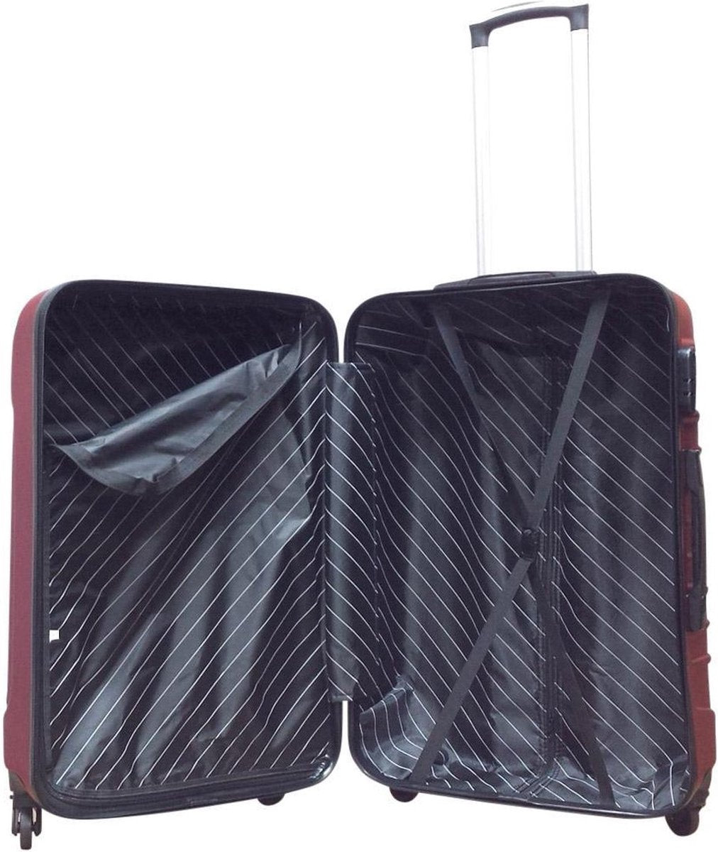 Organized travel with this pink 2-piece hard shell luggage set. Includes a carry-on and larger checked suitcase.