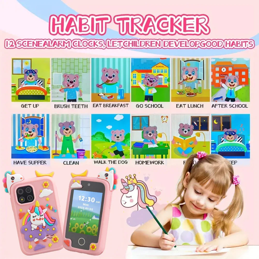 Interactive learning toy phone for kids, cartoon style PlayoraPhone, boosts toddler pretend play & skill development.