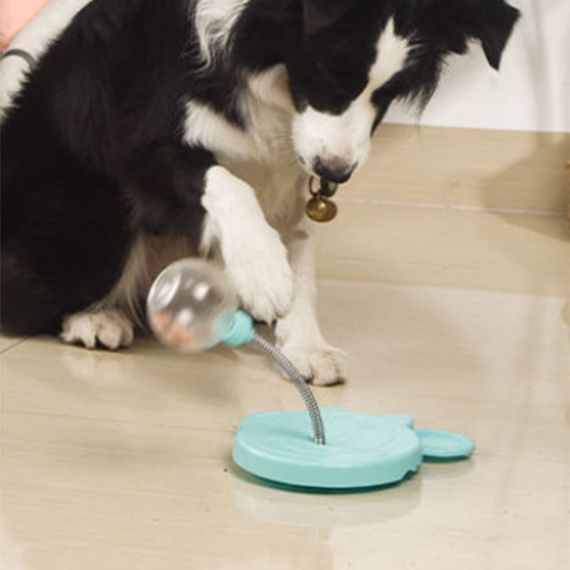 Blue interactive pet treat dispenser puzzle feeder, slow feeder for pets