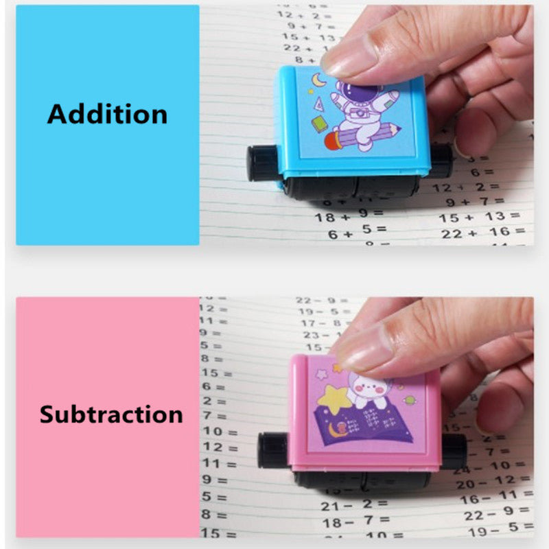 Set of two kids' educational roller digital teaching stamps in pink and blue for math learning