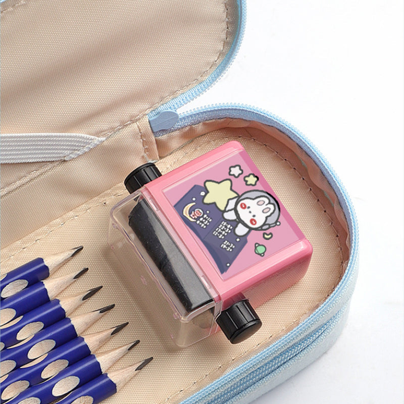Vibrant pink roller digital teaching stamp, a fun toy for educational math and arithmetic