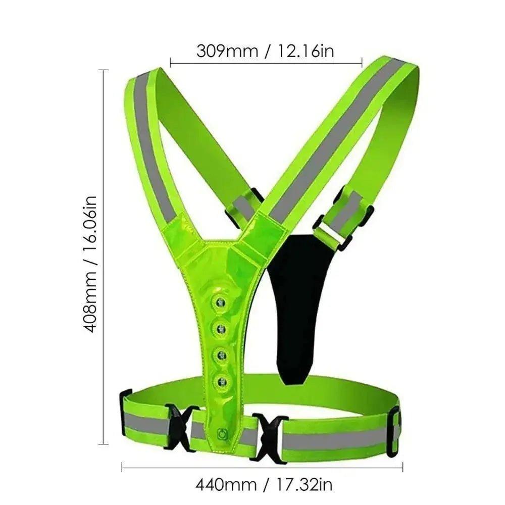 Rechargeable LED reflective vest ensures superior night visibility for running, cycling & outdoor safety.
