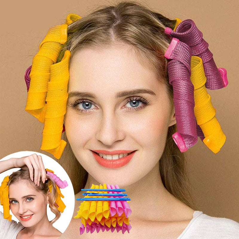 Pink & orange heatless hair curlers for bouncy waves, no damage styling tool, top view