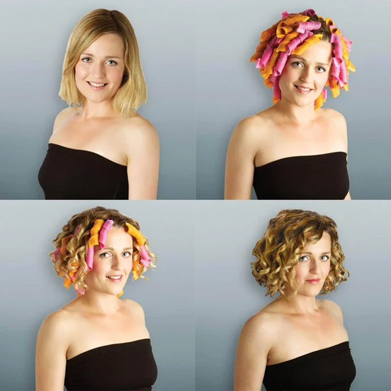 Heatless hair curlers kit, pink & orange, with accessories for easy, damage-free bouncy curls