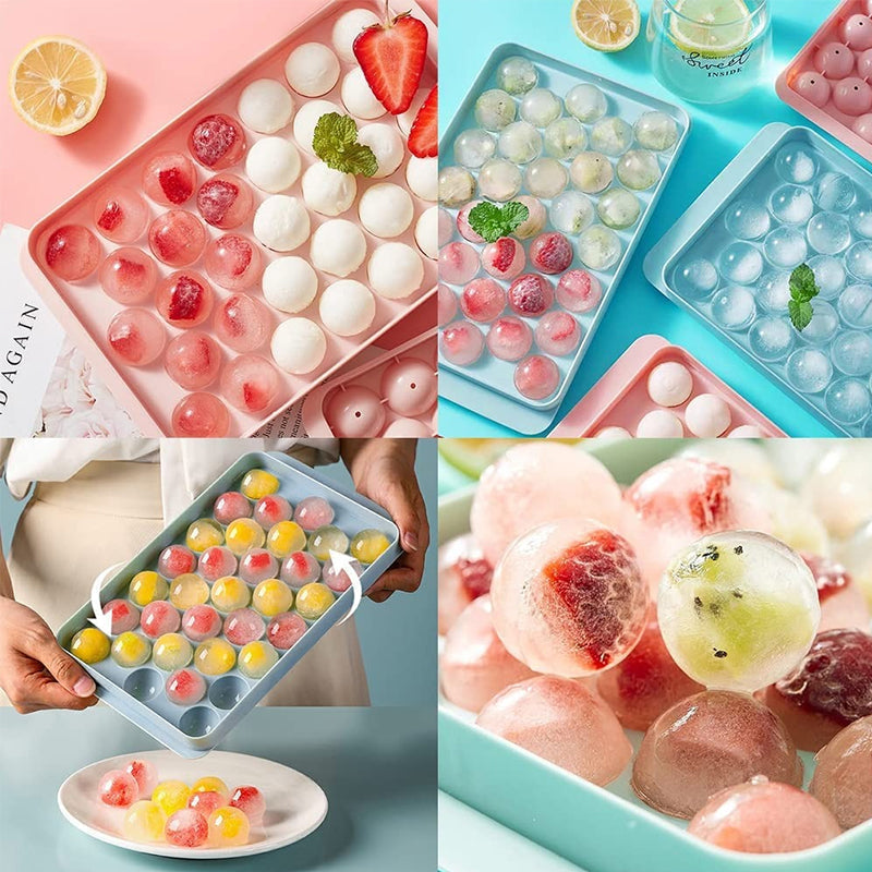 Detailed view of a pink ice maker mold designed for large, slow-melting ice spheres.