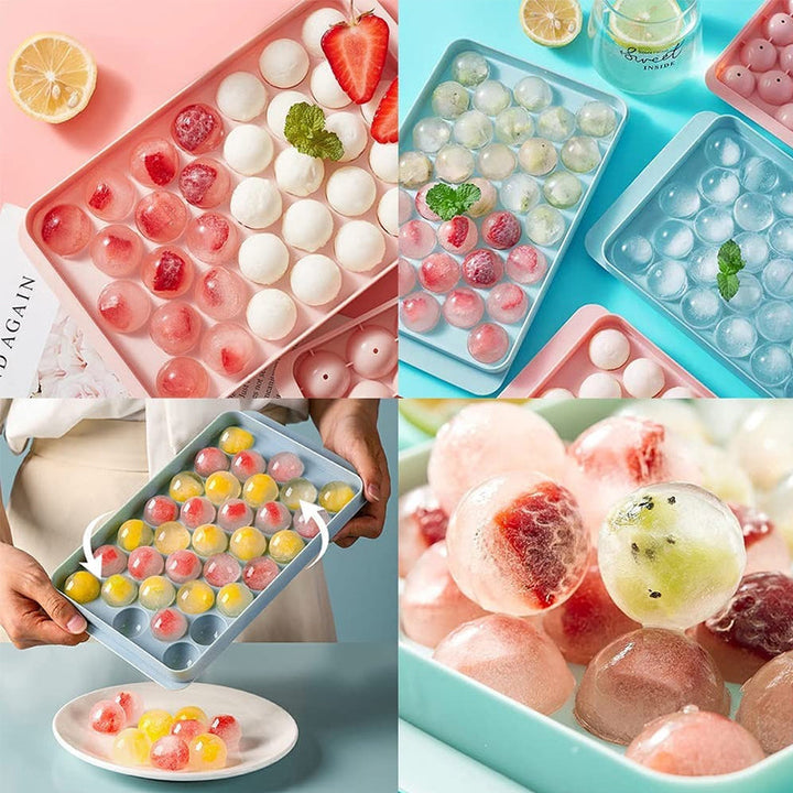 Detailed view of a pink ice maker mold designed for large, slow-melting ice spheres.