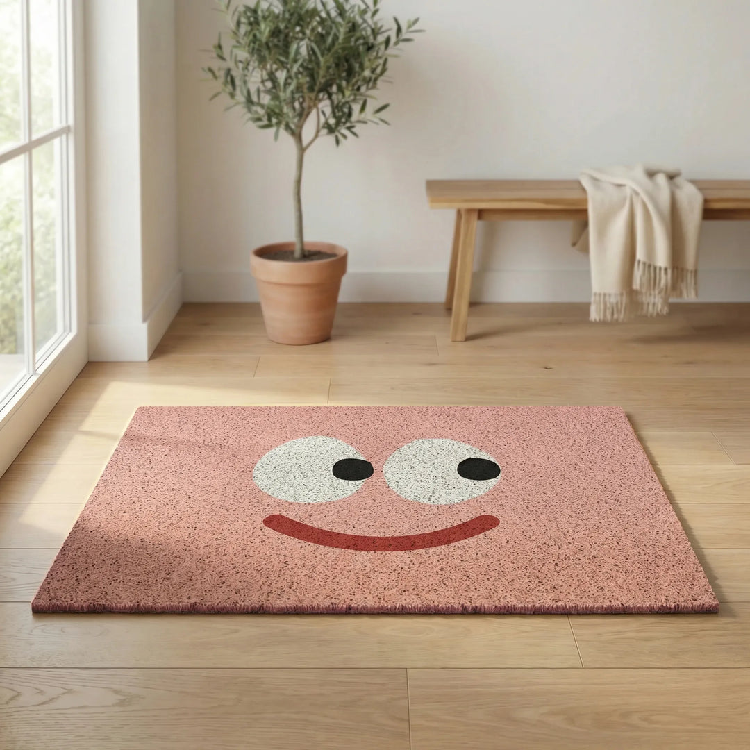 Non-slip indoor/outdoor doormat, Flowique wave pattern, adds playful touch to home decor.
