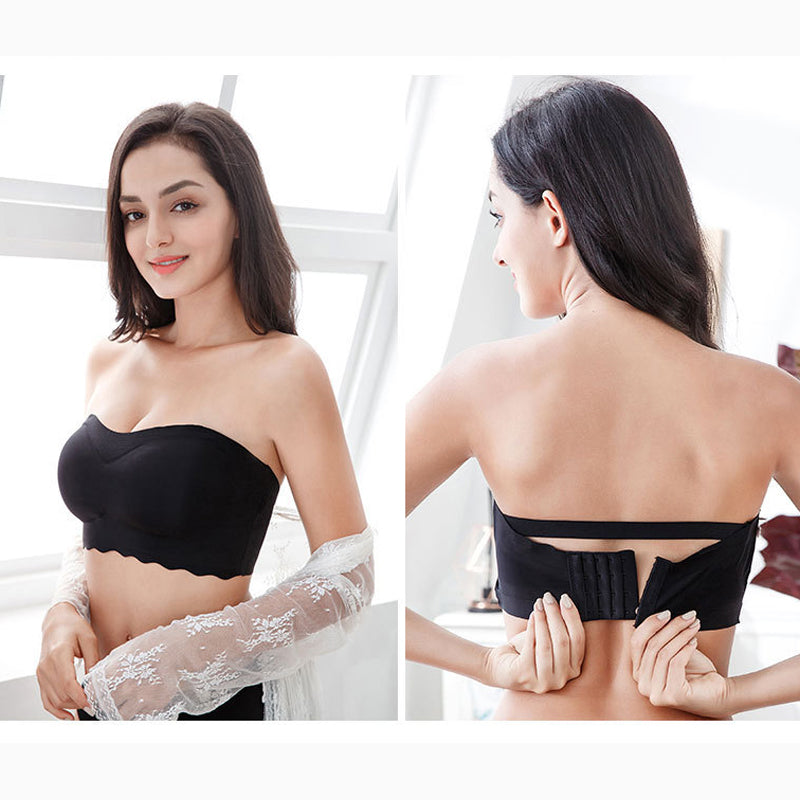 Plus size strapless push up bra in nude, seamless for invisible wear under clothes.