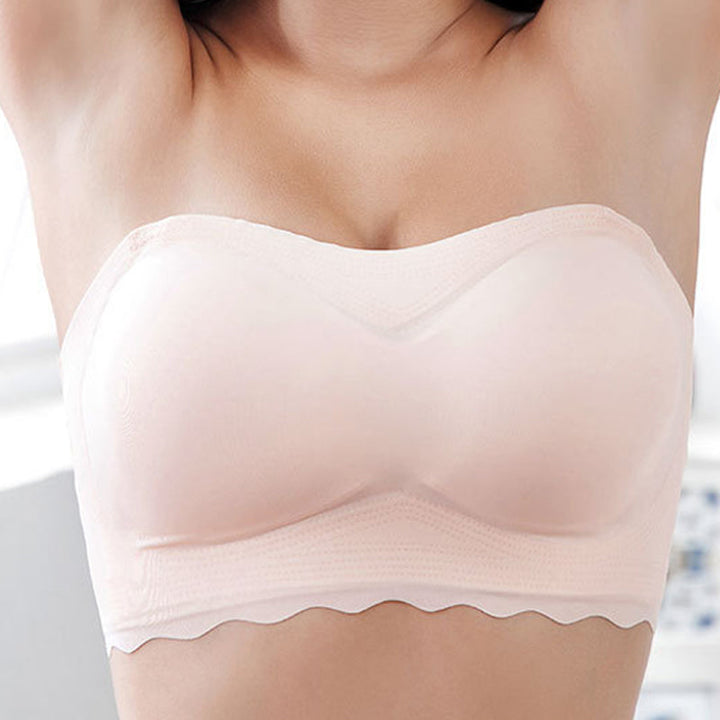Back view of a plus size women's strapless push up bra, showing band detail.