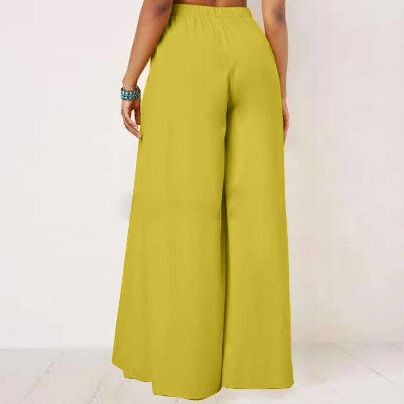 Versatile plus-size palazzo pants with wide legs, women's high-waist professional workwear.