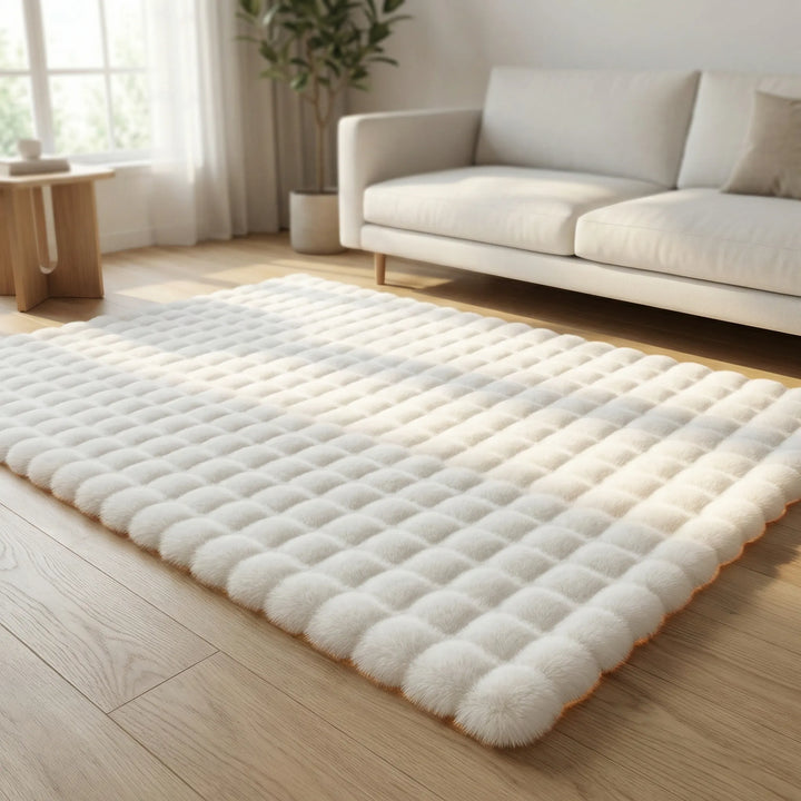Luxurious plush bubble flower rug, memory foam cushioned, non-slip & washable; ideal soft home decor for any room.