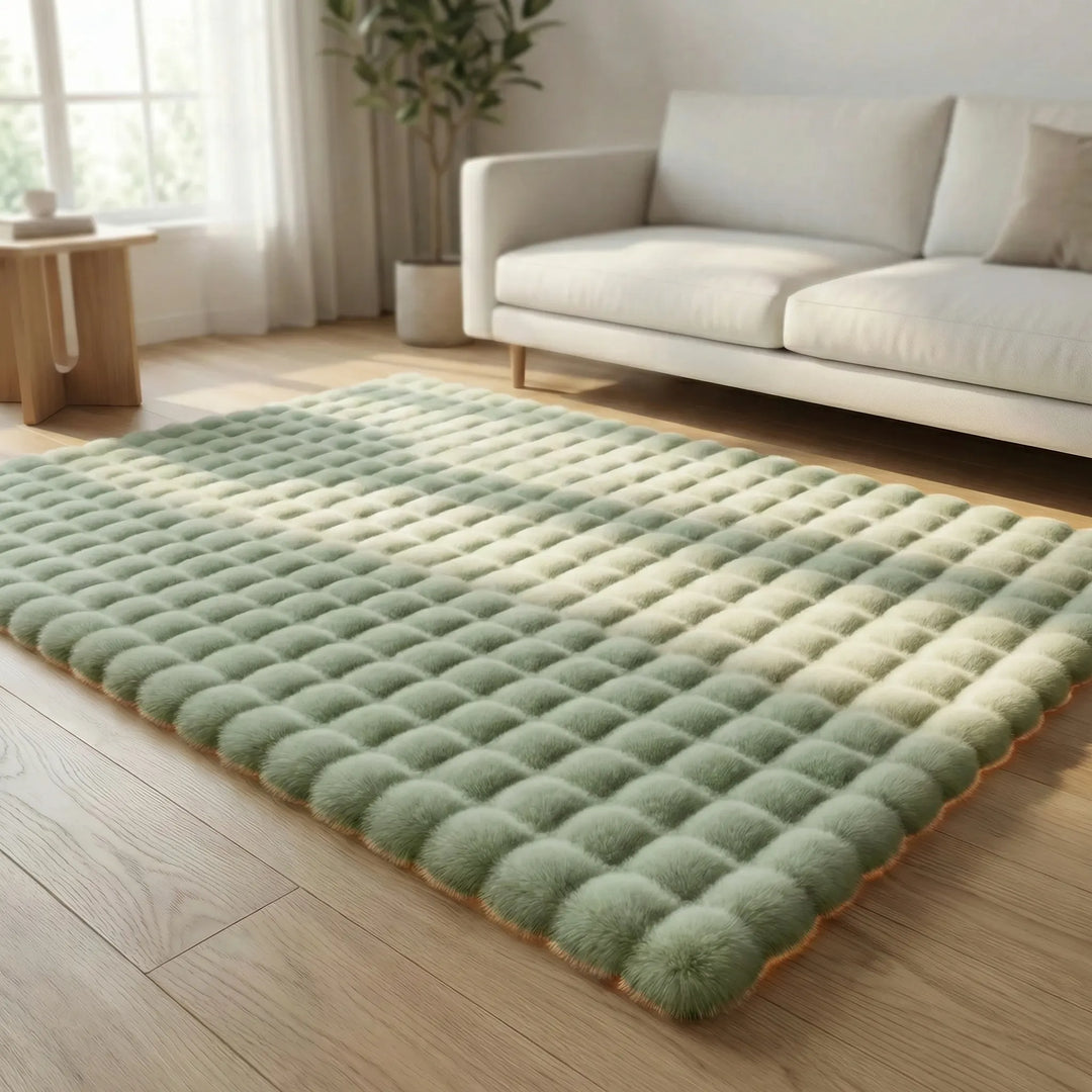Flowique Statement Area Rug, plush bubble floral design, memory foam soft, washable & stylish for modern homes.