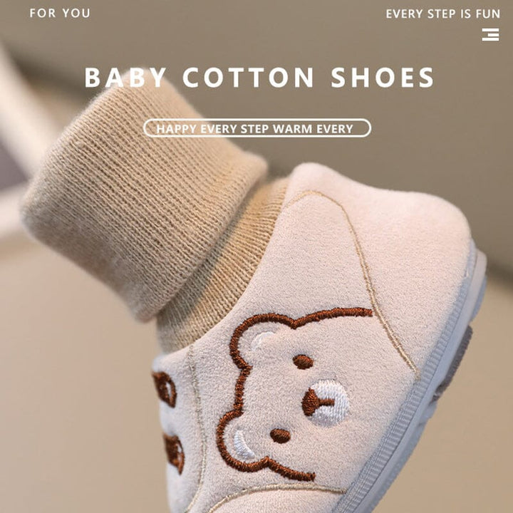 Adorable grey baby booties, soft sole warm winter shoes for infant comfort