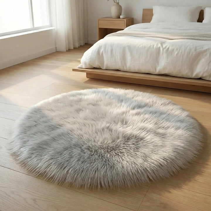 Luxurious plush round rug, adding a touch of soft elegance and comfort to your home.
