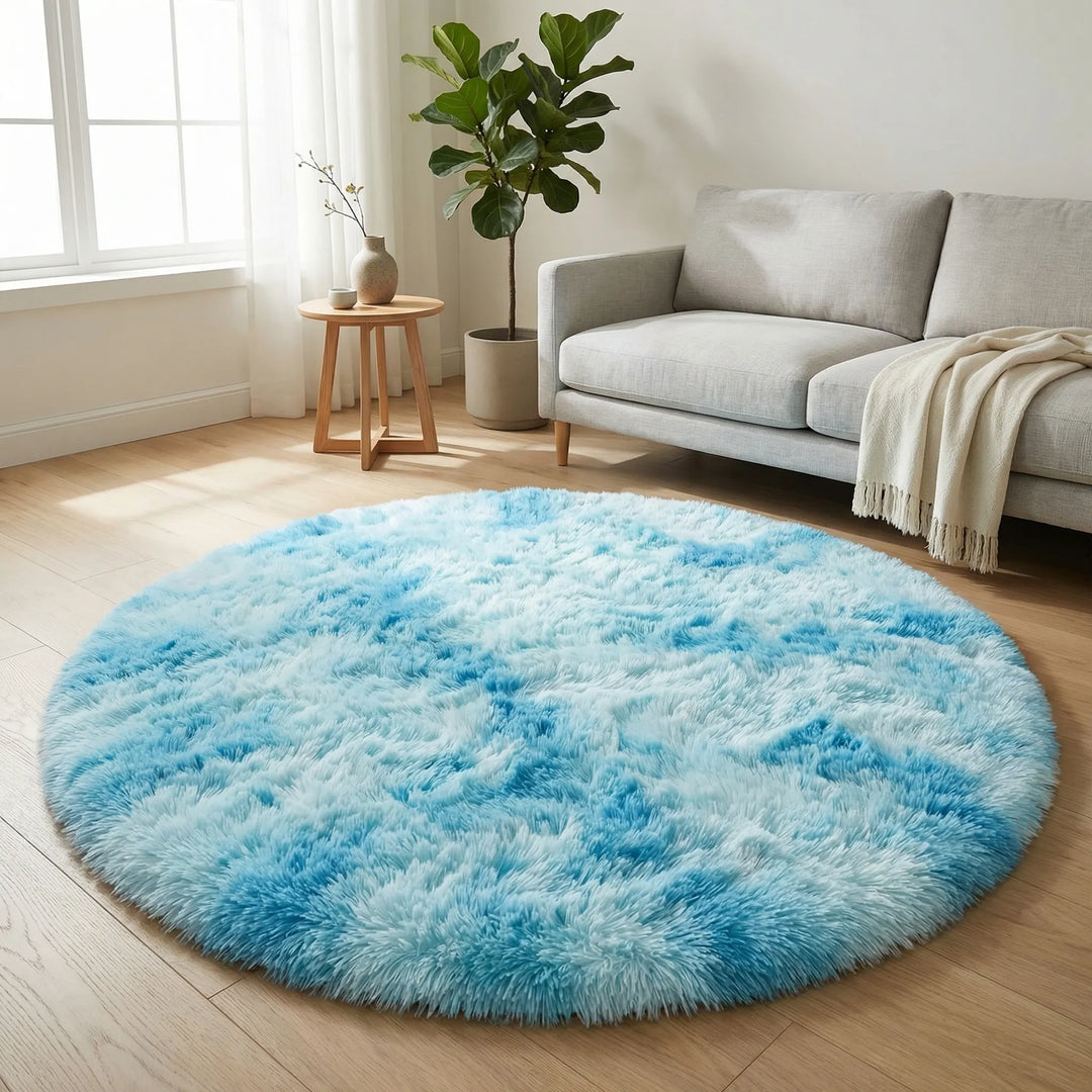 Flowique wave pattern round area rug, made with plush high pile for a super soft, cozy feel. Great for bedrooms.
