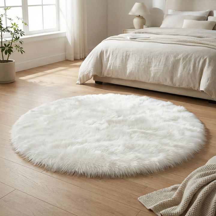 Plush shag area rug with non-slip backing, perfect for cozy bedroom or living room comfort.