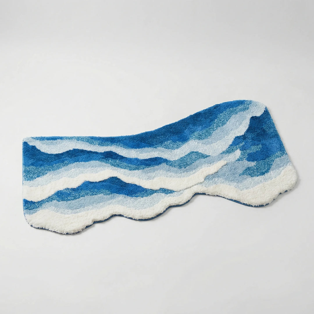 Modern Flowique wave area rug. Sculpted plush design, non-slip mat for bedroom or entryway. Stylish home decor.