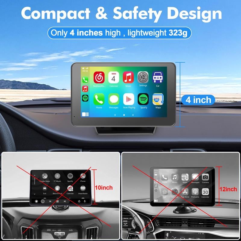 Hands-free driving with portable wireless carplay and Android Auto on a vibrant touch screen display