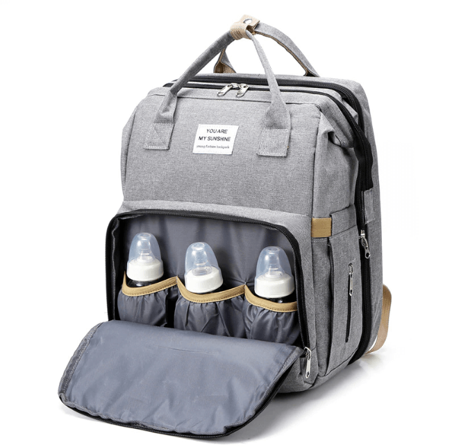 Essential parenting gear: multi-function portable baby bed & travel diaper backpack.