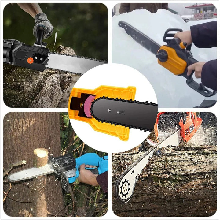 Versatile portable chainsaw sharpener kit for all types of chain blades, perfect for outdoor tool maintenance.