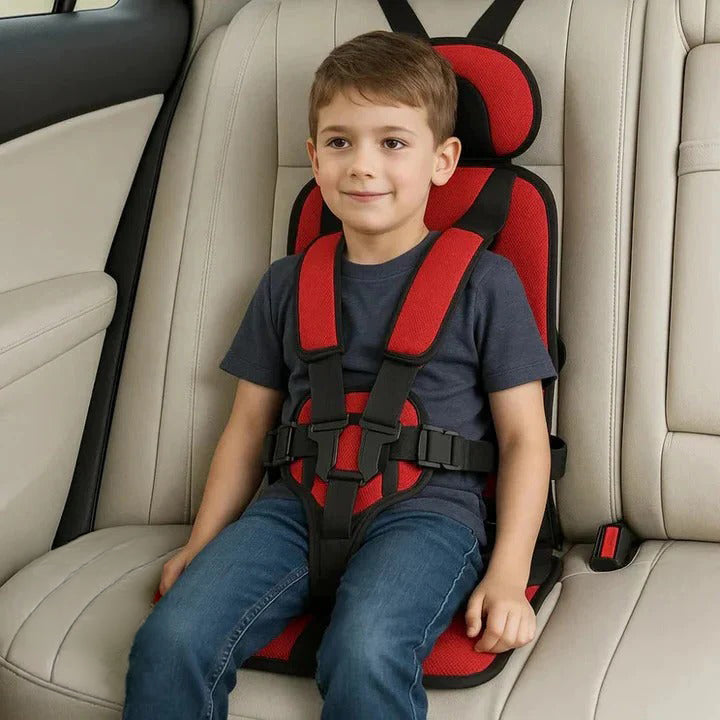 Child's portable travel safety seat, ideal for cars, taxis, and family trips, 5-point harness.