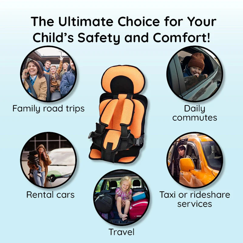 Secure five-point harness portable car seat cushion for ultimate child safety.