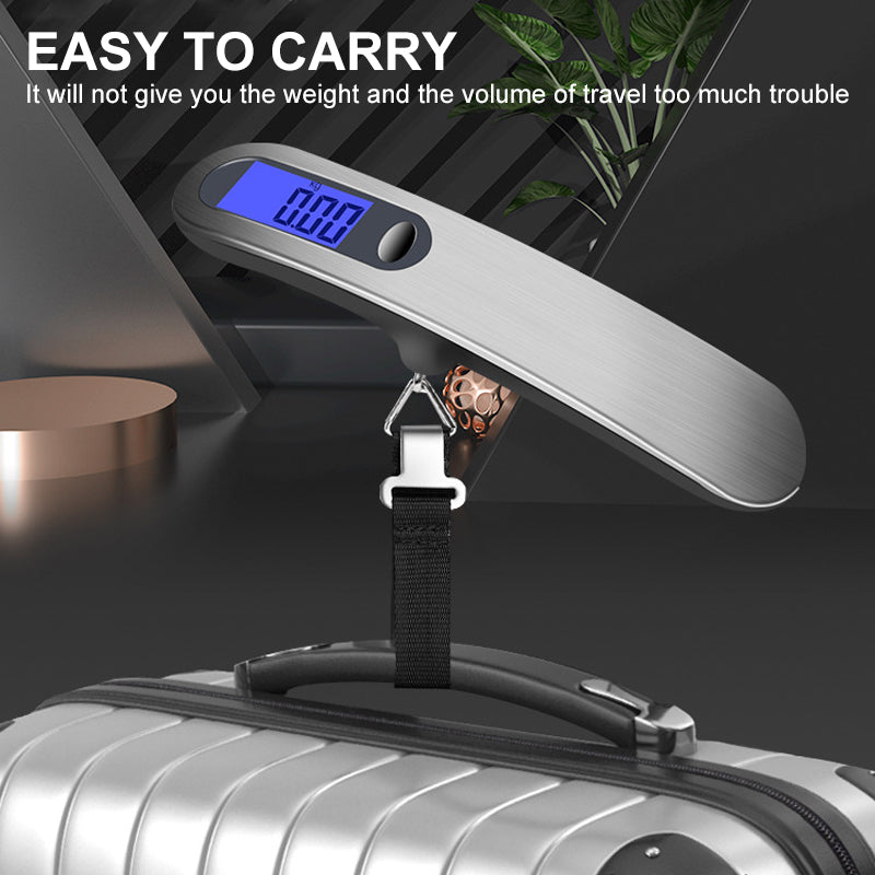 Portable fishing scale, also suitable as a luggage scale, displaying its 50kg capacity and sleek design