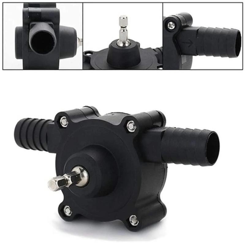 Portable utility pump for drills, perfect for water transfer in home or garden settings.
