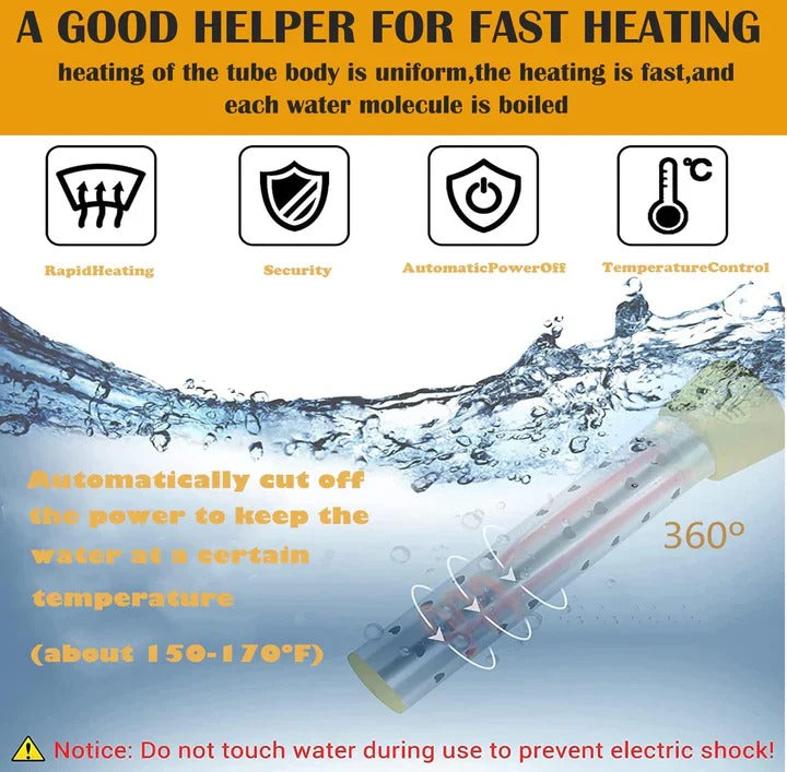 Efficient electric immersion heater, perfect for quickly warming water in mugs or small pots at home.