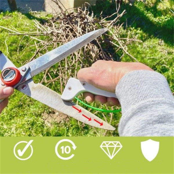 Handheld sharpening tool, perfect for maintaining sharp edges on garden tools and utility knives
