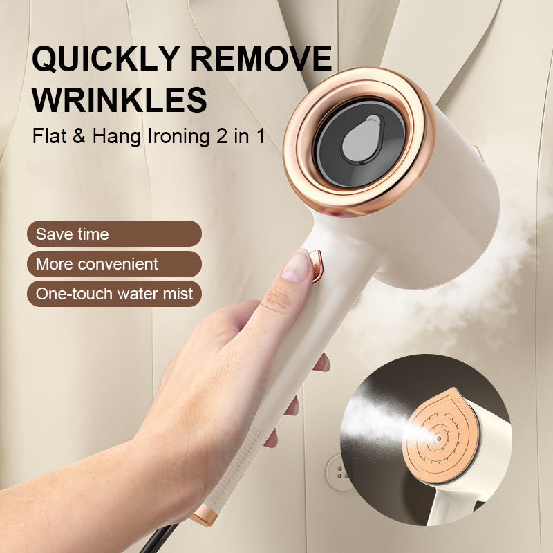 Portable handheld garment steamer and mini iron in white, ideal for travel and quick wrinkle removal.