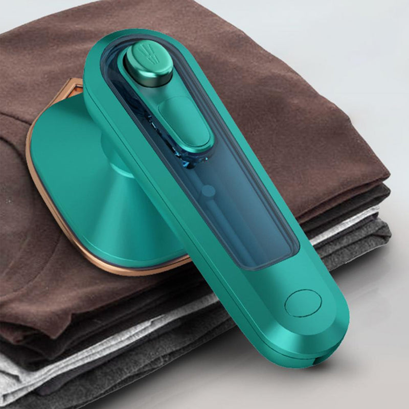 Portable handheld steam iron in use, smoothly gliding over fabric for efficient garment care