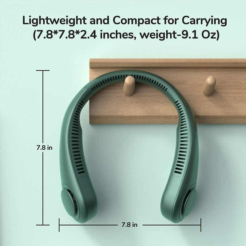 Travel fan: a person wearing the neck cooler on a plane for in-flight comfort.