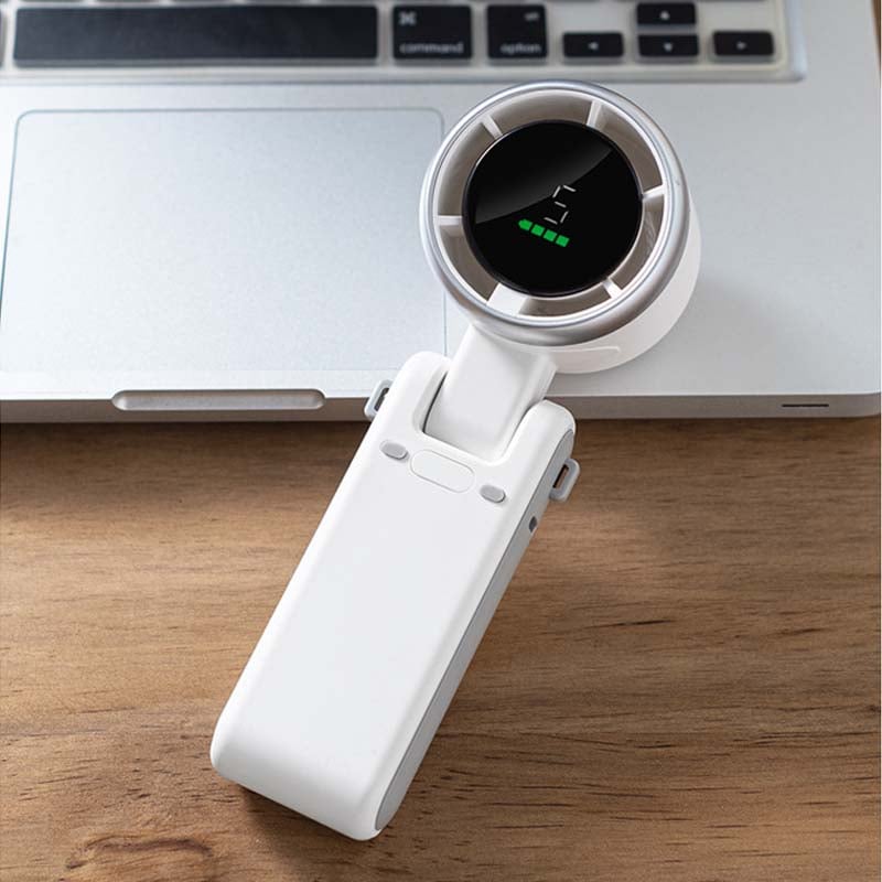 Mini portable fan with powerful turbine, ideal for desk use or travel accessory